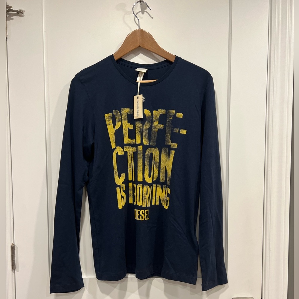 Diesel Navy T Shirt with Yellow Graphic